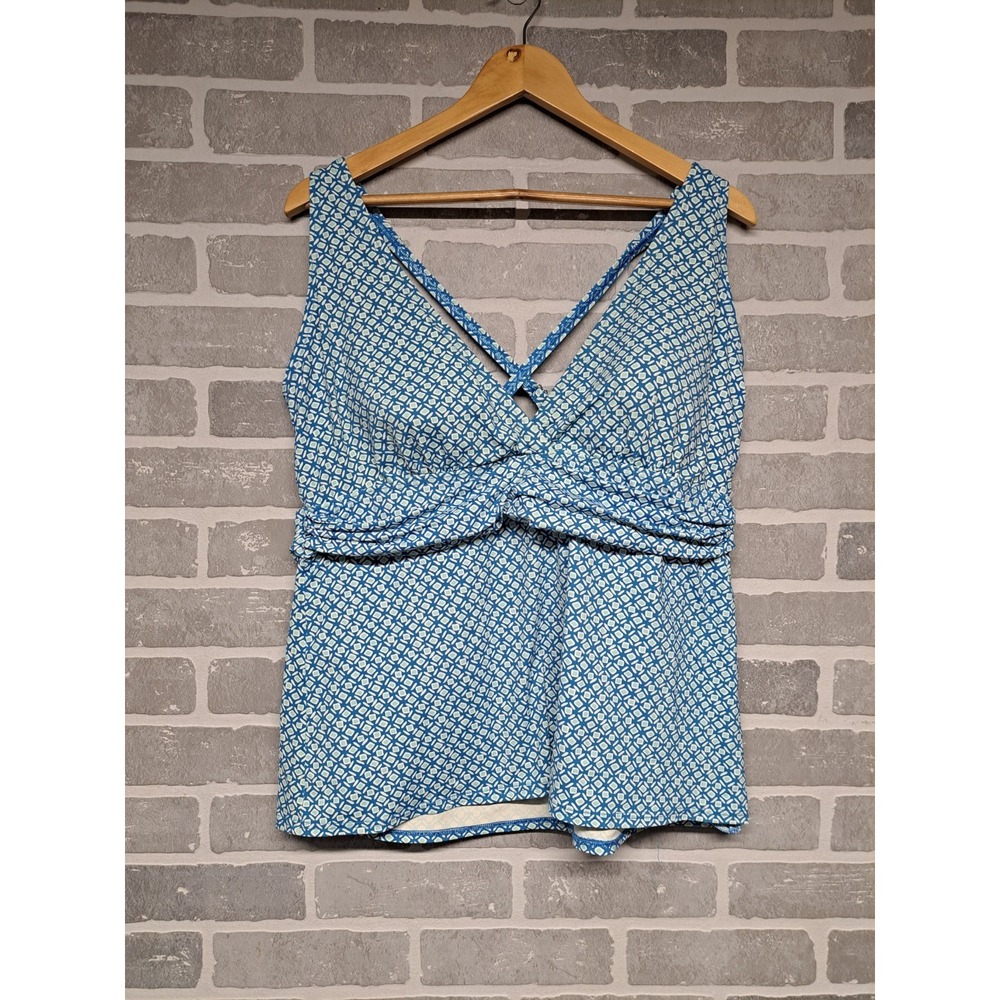 Land End Womens‎ Racerback Multicolor Blue White Swimwear Beach Top Size XL